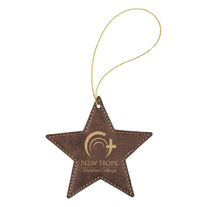 Rustic/Gold Laserable Leatherette Star Ornament with Gold String