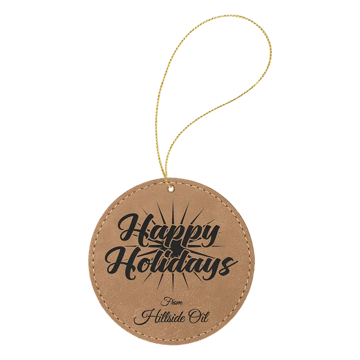 Light Brown Laserable Leatherette Round Ornament with Gold String