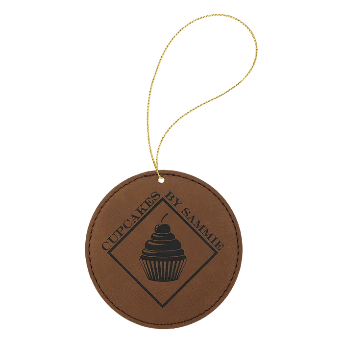 Dark Brown Laserable Leatherette Round Ornament with Gold String