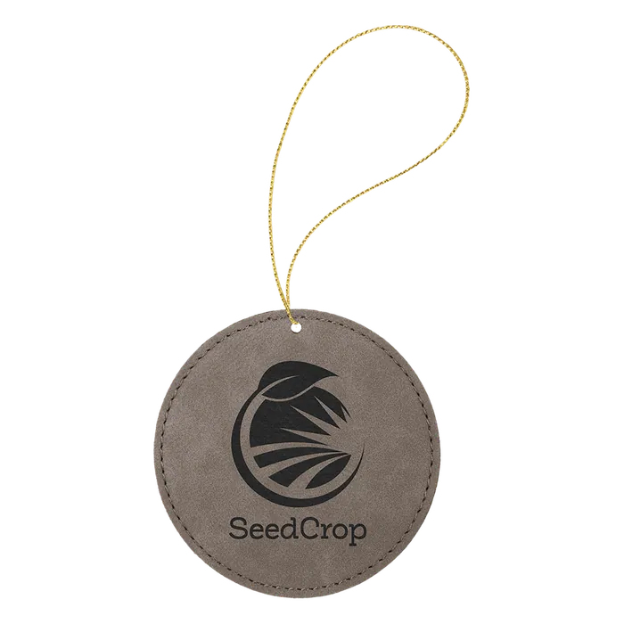 Gray Laserable Leatherette Round Ornament with Gold String