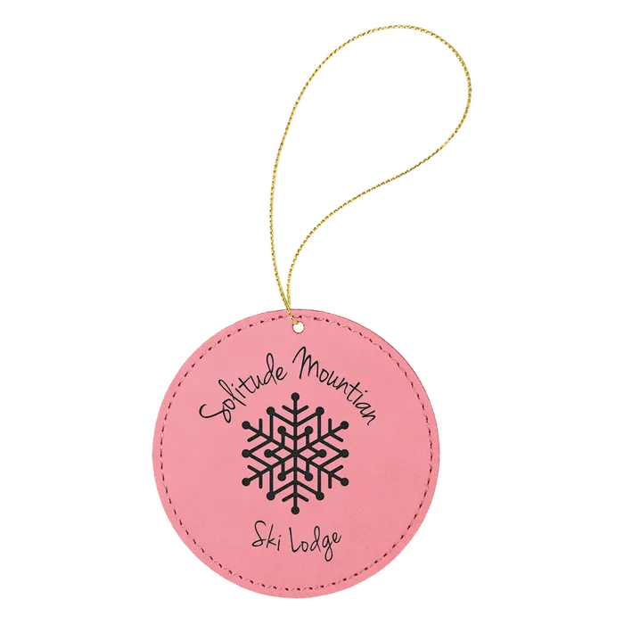 Pink Laserable Leatherette Round Ornament with Gold String