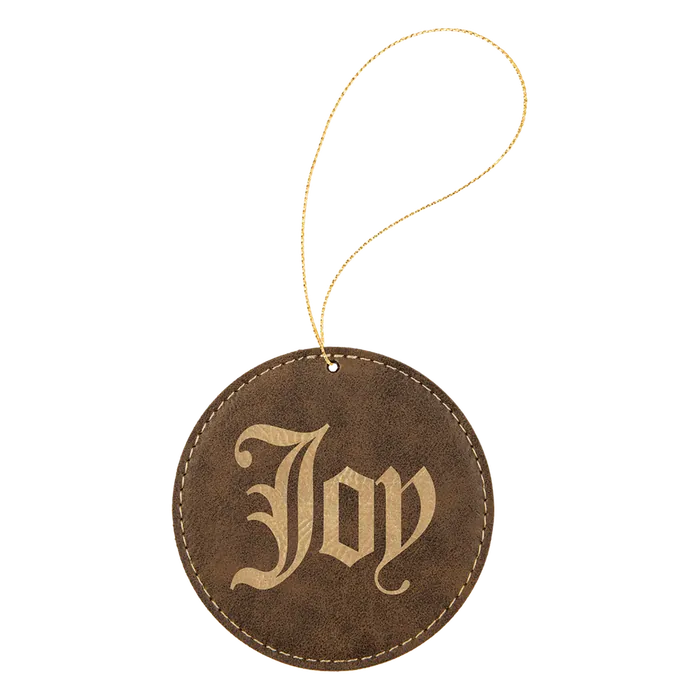 Rustic/Gold Laserable Leatherette Round Ornament with Gold String