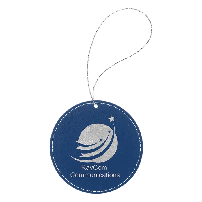 Blue/Silver Laserable Leatherette Round Ornament with Silver String