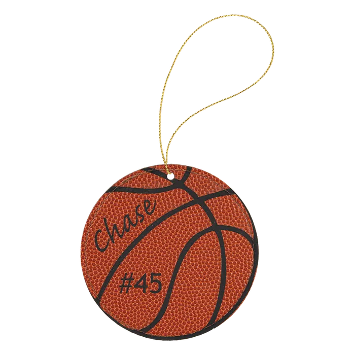 Basketball Laserable Leatherette Ornament with Gold String
