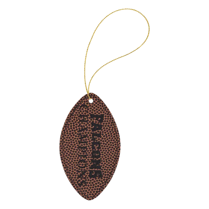 Football Laserable Leatherette Ornament with Gold String