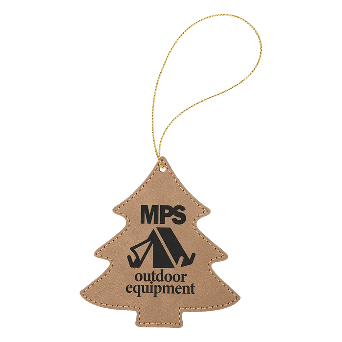 Light Brown Laserable Leatherette Tree Ornament with Gold String
