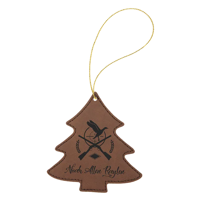 Dark Brown Laserable Leatherette Tree Ornament with Gold String