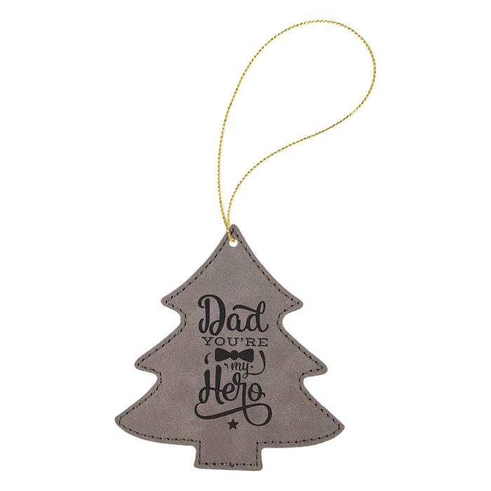 Gray Laserable Leatherette Tree Ornament with Gold String