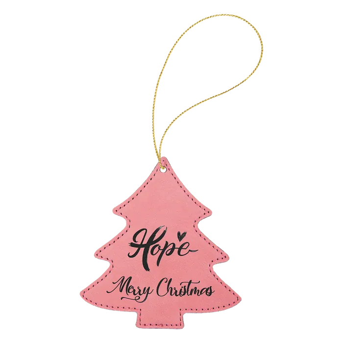 Pink Laserable Leatherette Tree Ornament with Gold String