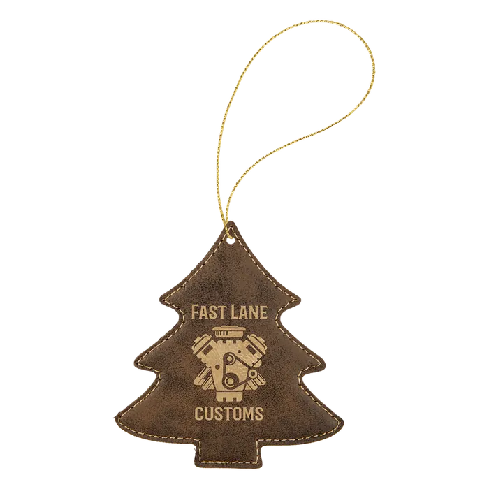 Rustic/Gold Laserable Leatherette Tree Ornament with Gold String