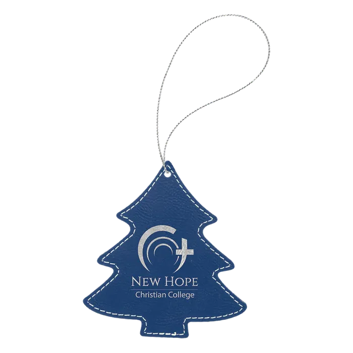 Blue/Silver Laserable Leatherette Tree Ornament with Silver String