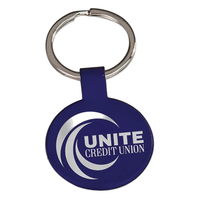 Blue Round Metal Keychain