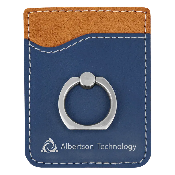 Blue/Silver Laserable Leatherette Phone Wallet with Silver Ring