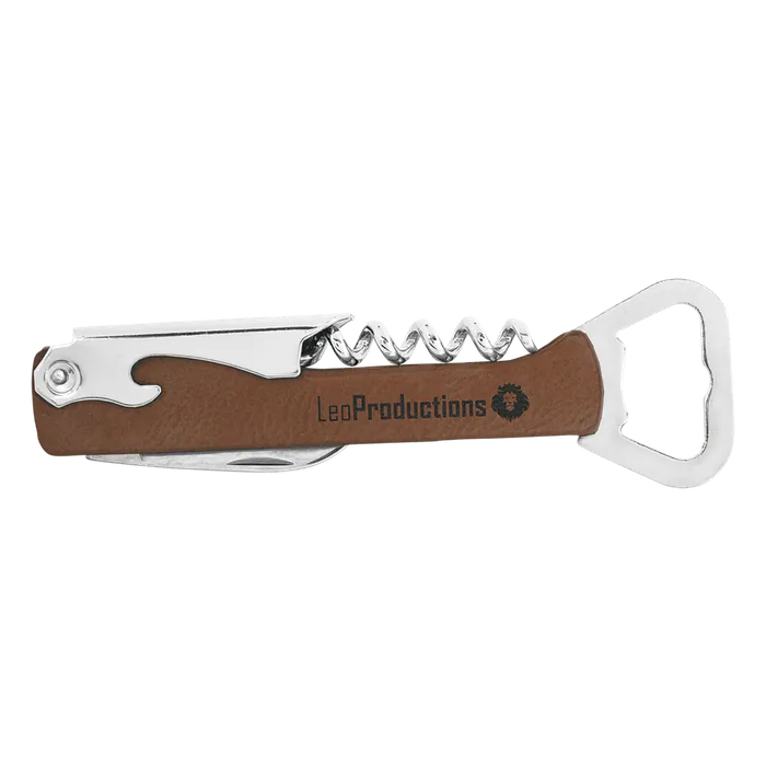 Dark Brown Leatherette Corkscrew Bottle Opener