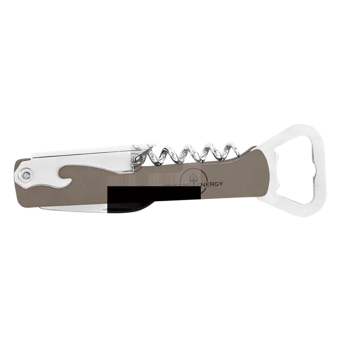 Gray Leatherette Corkscrew Bottle Opener