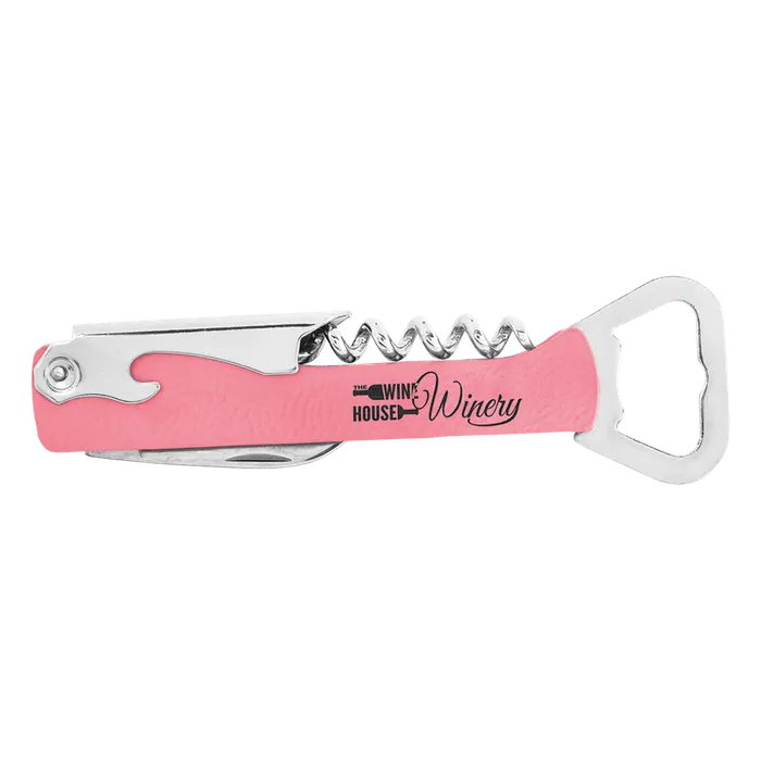 Pink Leatherette Corkscrew Bottle Opener