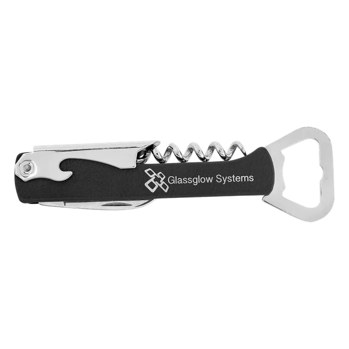 Black/Silver Leatherette Corkscrew Bottle Opener