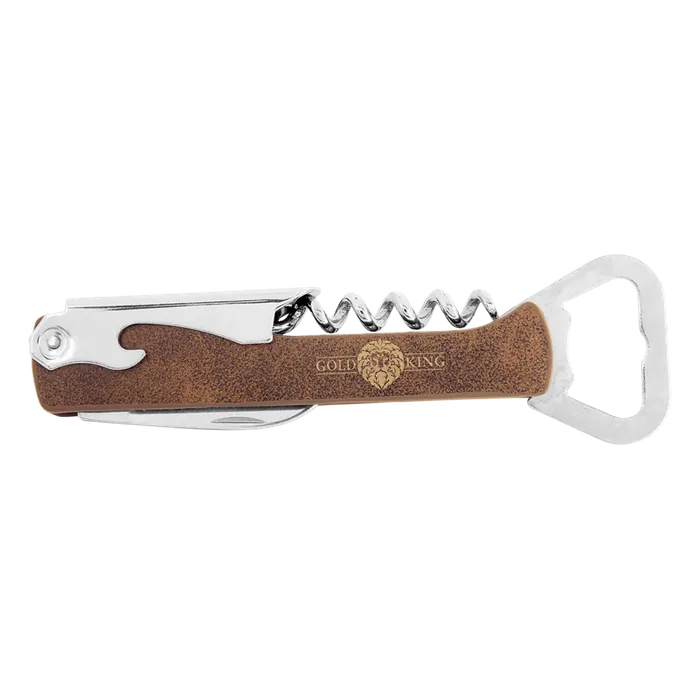 Rustic/Gold Leatherette Corkscrew Bottle Opener