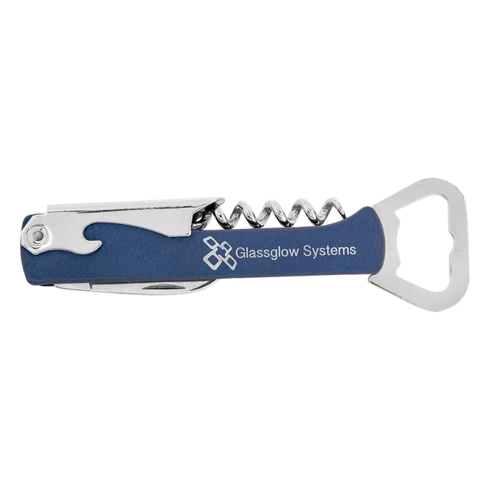 Blue/Silver Leatherette Corkscrew Bottle Opener