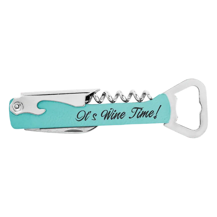 Teal Leatherette Corkscrew Bottle Opener