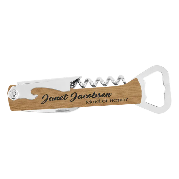 Bamboo Leatherette Corkscrew Bottle Opener
