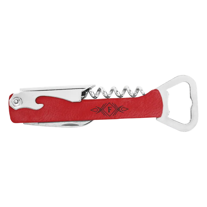 Red Laserable Leatherette Wine Bottle Opener