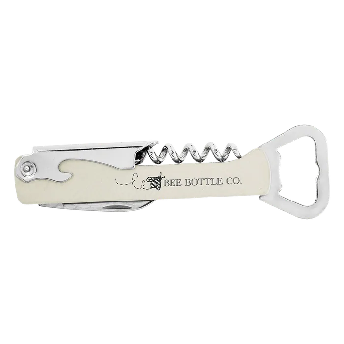 White Leatherette Corkscrew Bottle Opener