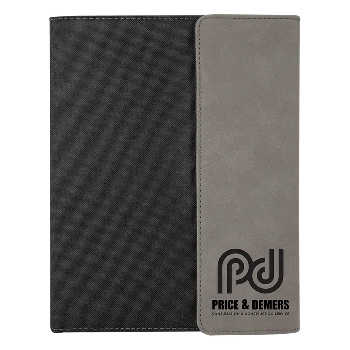 Gray with Black Laserable Leatherette Canvas Portfolio with Lined Pad, 7" x 9"