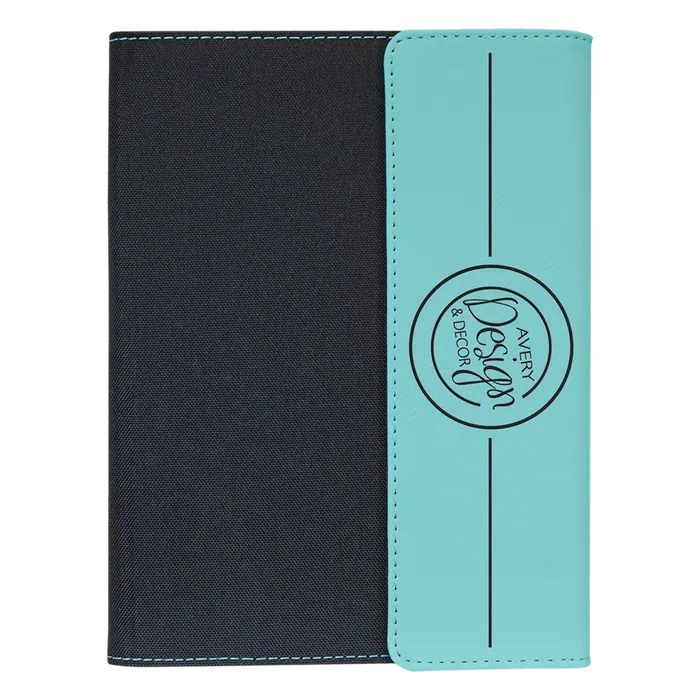 Teal Lasered Leatherette with Black Canvas 7x9 Portfolio