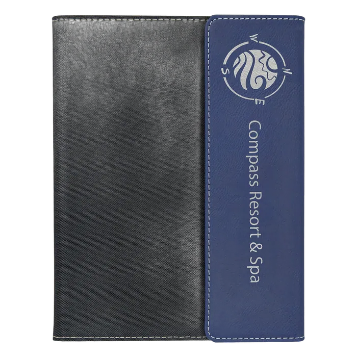 Blue with Black Laserable Leatherette Canvas Portfolio with Lined Pad, 7" x 9"