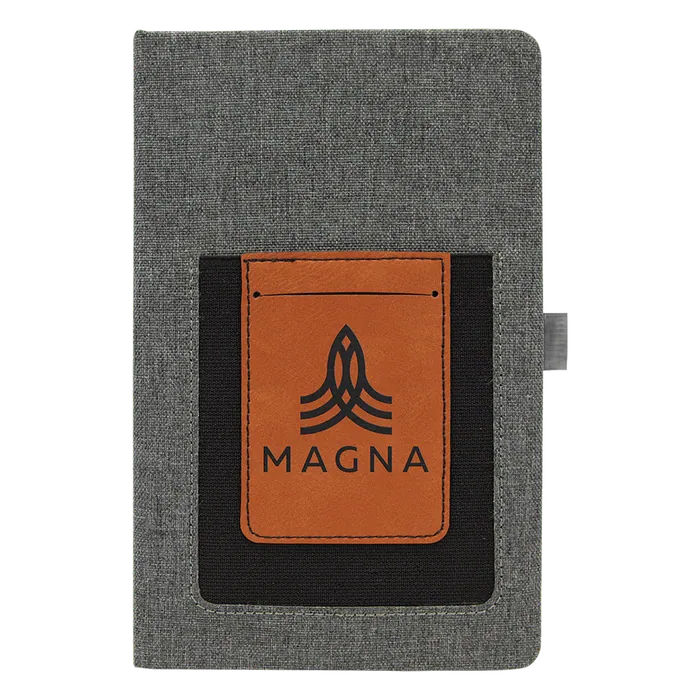 Gray with Rawhide Canvas Journal with Leatherette Phone Pouch