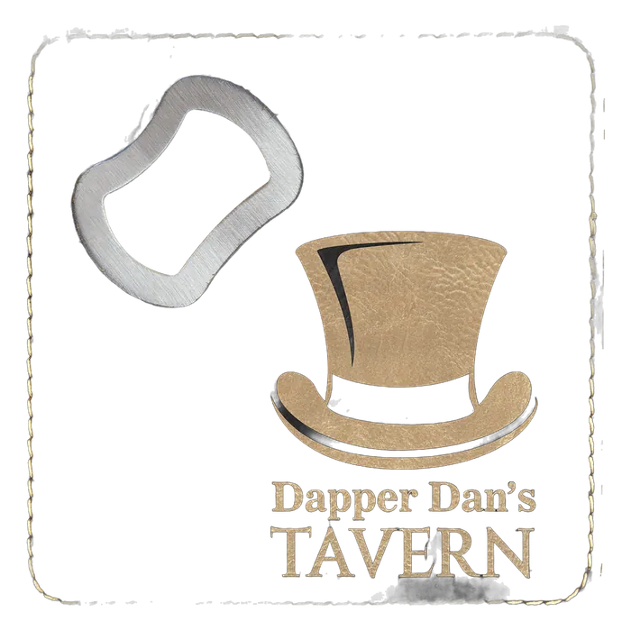 Black/Gold Lasered Leatherette Coaster with Bottle Opener