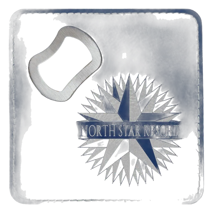 Blue/Silver Lasered Leatherette Coaster with Bottle Opener