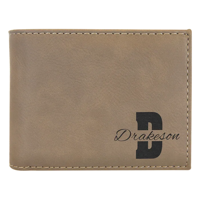 Light Brown Lasered Leatherette Bifold Wallet with ID Flip Display