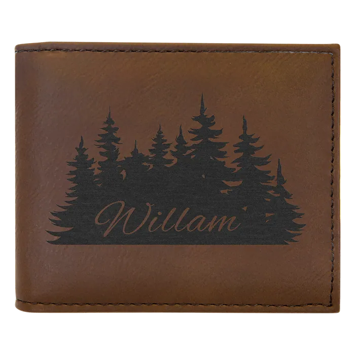 Dark Brown Lasered Leatherette Bifold Wallet with ID Flip Display