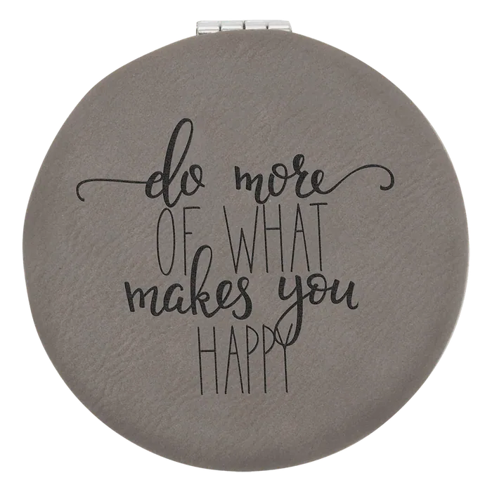Gray Lasered Leatherette Compact Mirror