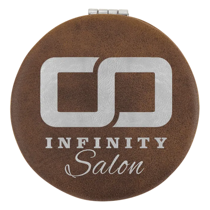 Rustic/Silver Lasered Leatherette Compact Mirror