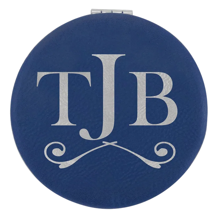 Blue/Silver Lasered Leatherette Compact Mirror
