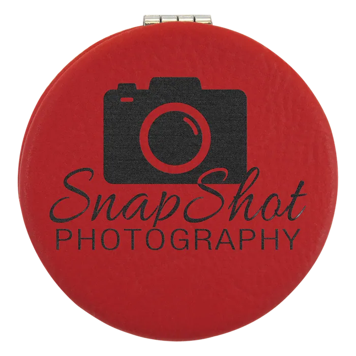 Red Lasered Leatherette Compact Mirror