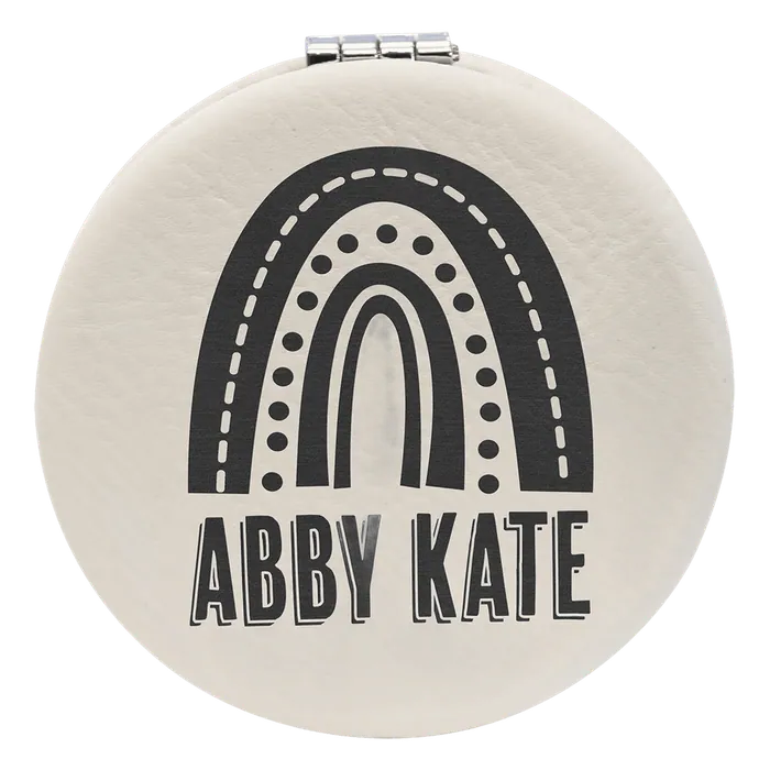 White Lasered Leatherette Compact Mirror
