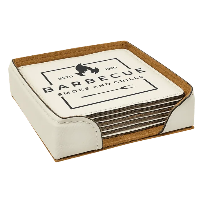 White Leatherette Square 6 Coaster Set