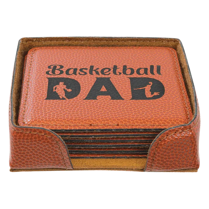 Basketball Leatherette Square 6 Coaster Set
