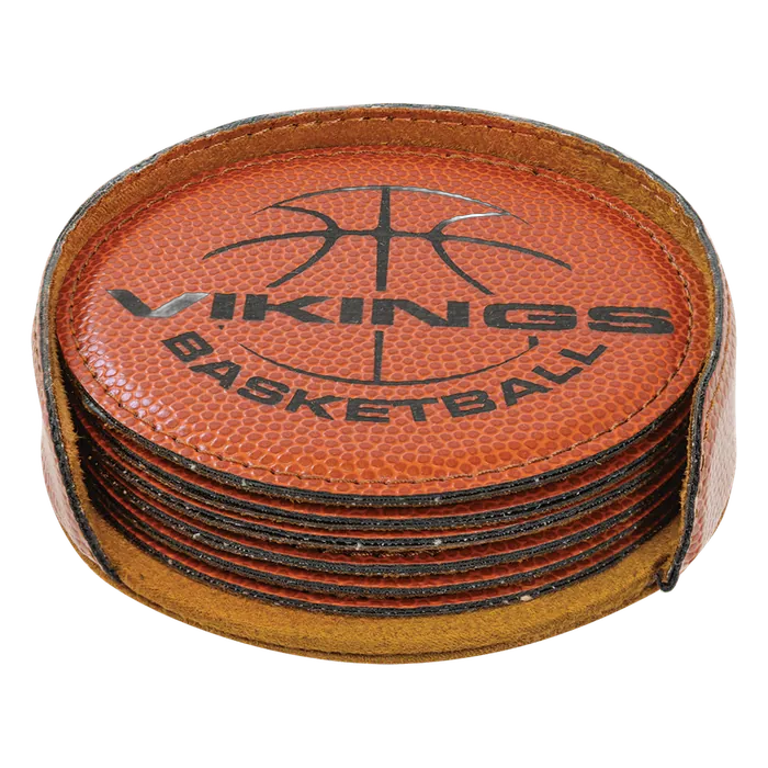 Basketball Leatherette Round 6 Coaster Set