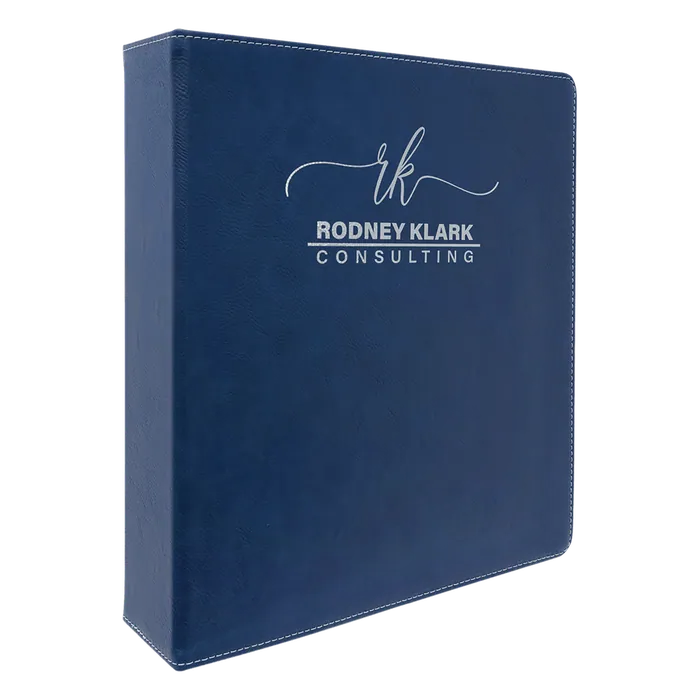 Blue/Silver Laserable Leatherette Binder with 2" Slant D Binder Clip