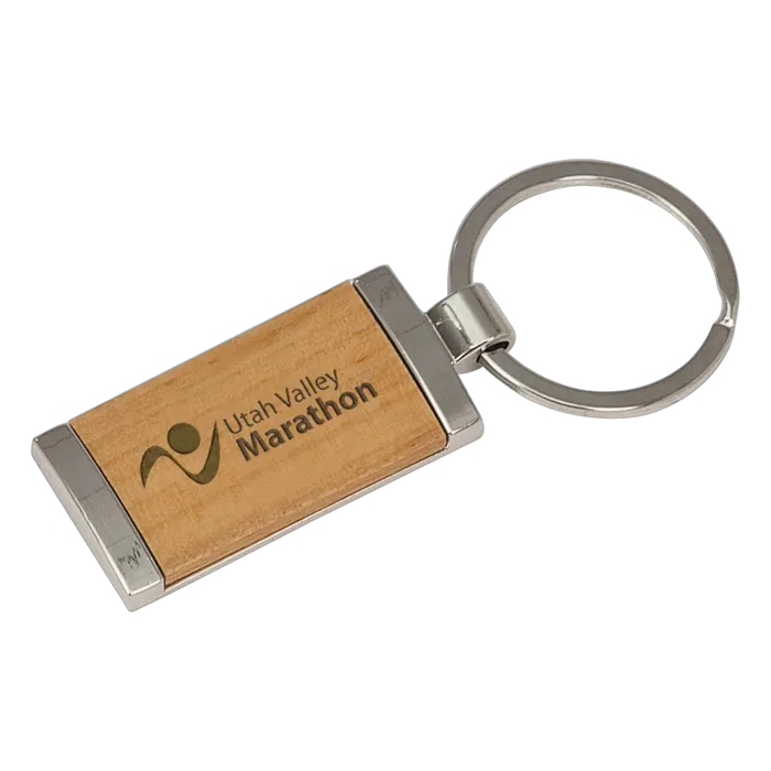 Rectangle Silver & Wood Keychain