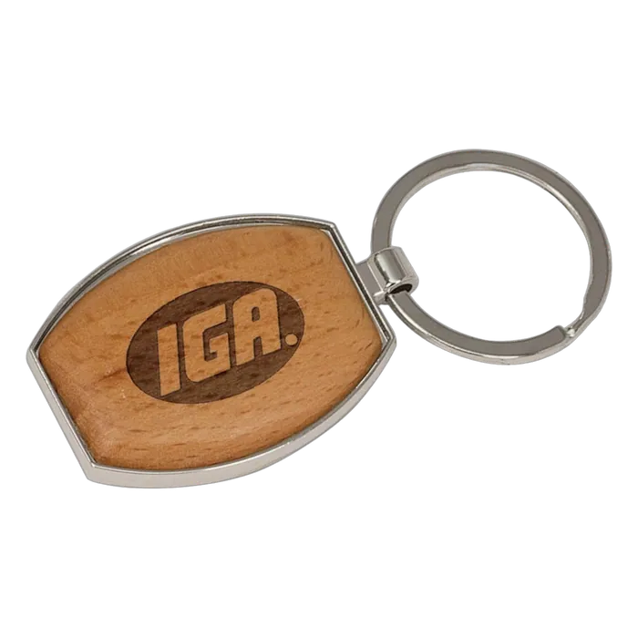 Oval Silver & Wood Keychain