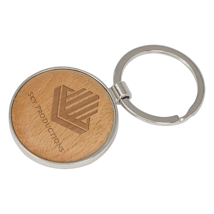 Round Silver & Wood Keychain