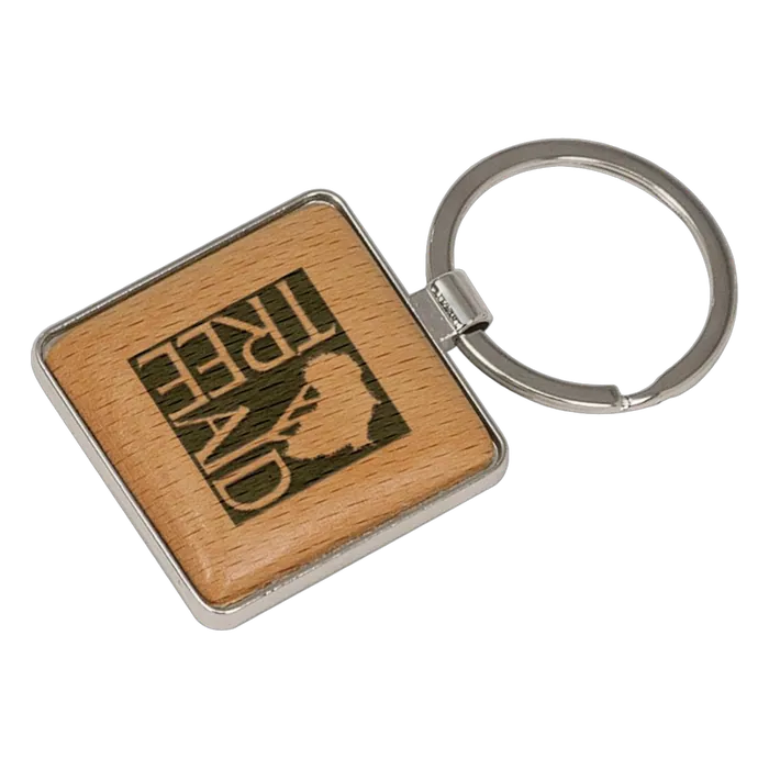 Square Silver & Wood Keychain