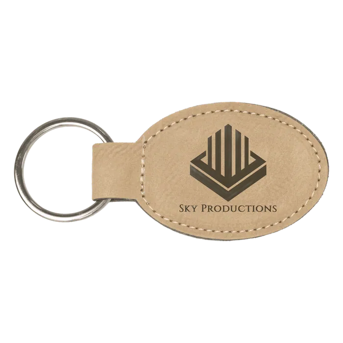 Light Brown Leatherette Oval Keychain