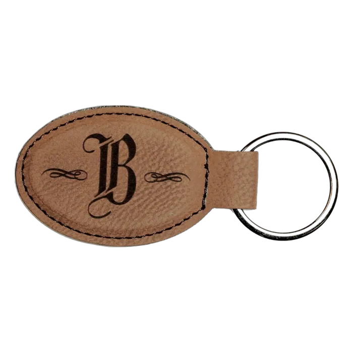 Dark Brown Leatherette Oval Keychain